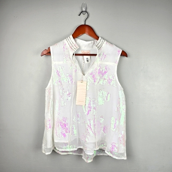 CIEBON Iridescent Flowy Floral Top White With Colorful Reflections Women Size S - Picture 1 of 16